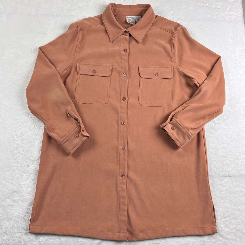 Roaman's Vintage Women's Beige Long Button Down Shirt Blouse Size Medium